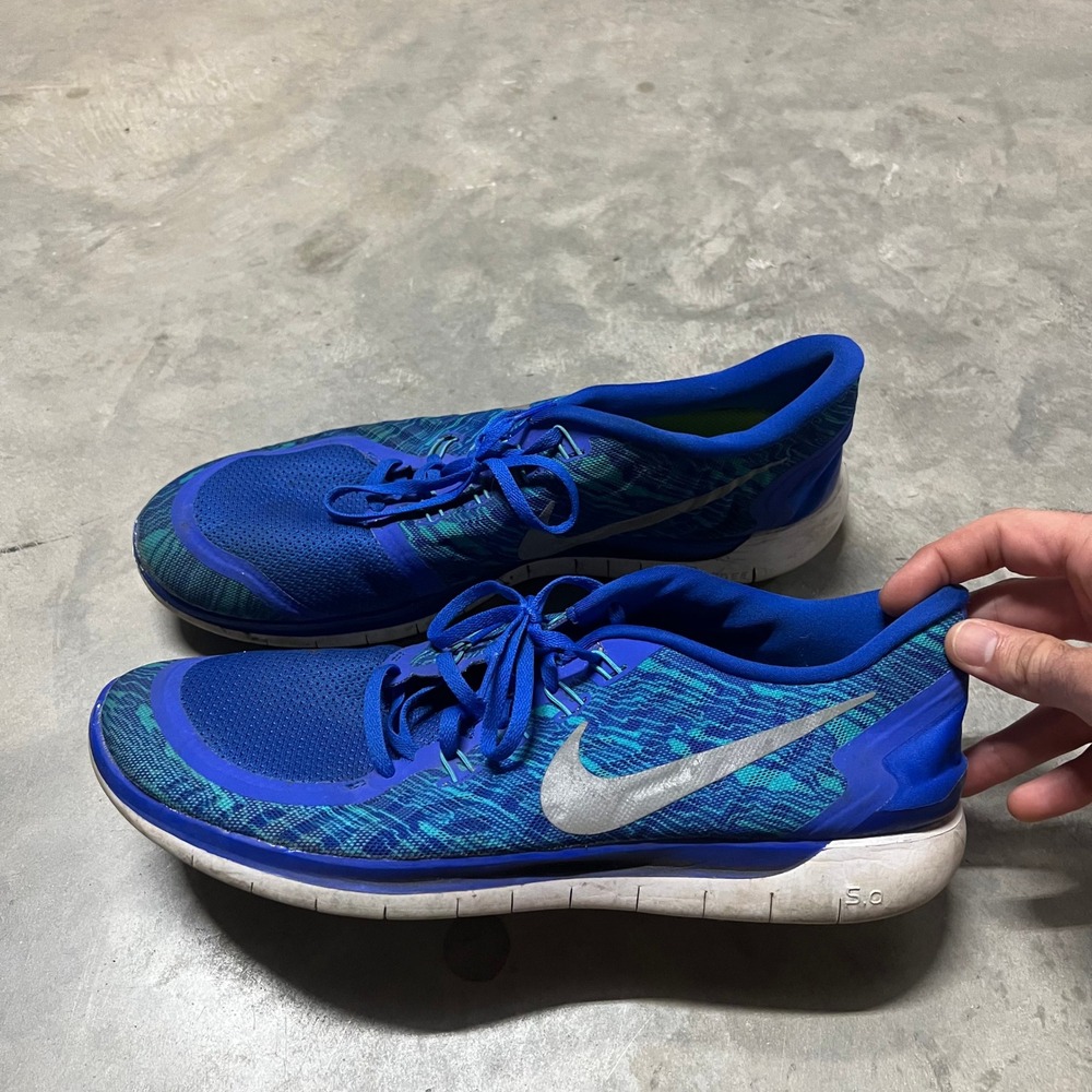 Nike Free 5.0 Mens Running Shoes Blue Green Silver 749592-404 Size 15
